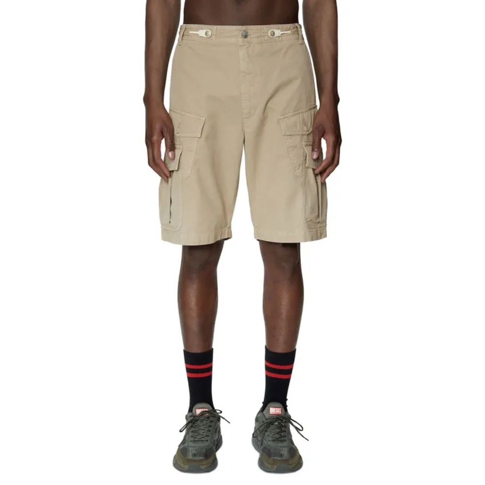Diesel Mens Cargo Shorts P-Joffe-Sho Multi Pocket Half Pants Beige straight cut